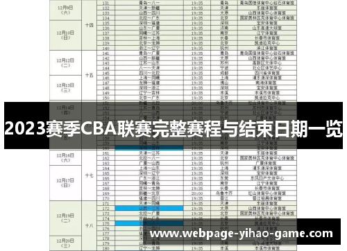 2023赛季CBA联赛完整赛程与结束日期一览