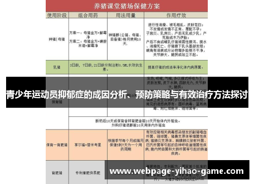 青少年运动员抑郁症的成因分析、预防策略与有效治疗方法探讨